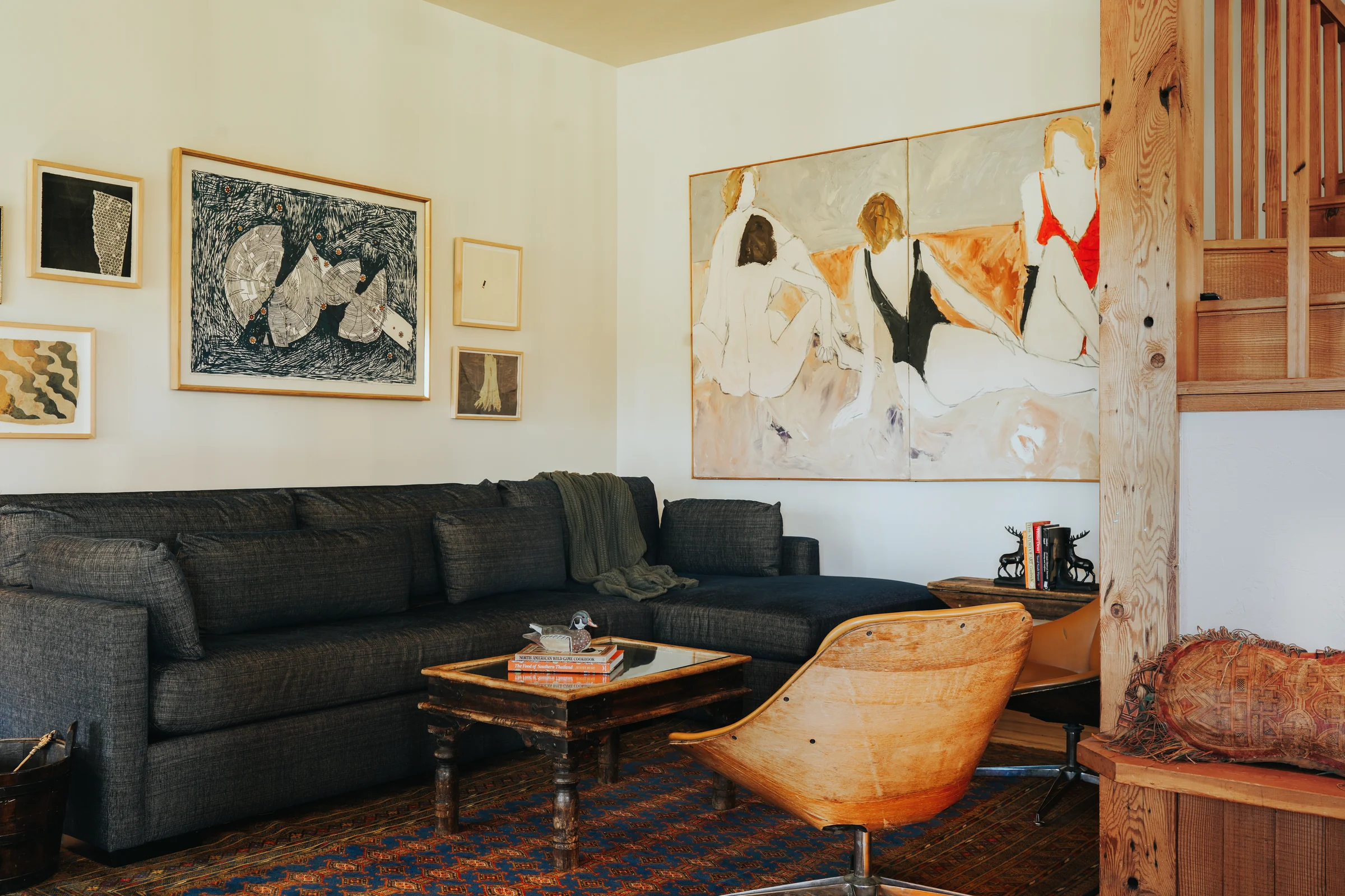FOUR 1-91 by Freeman W. Butts in a living room with other works on paper